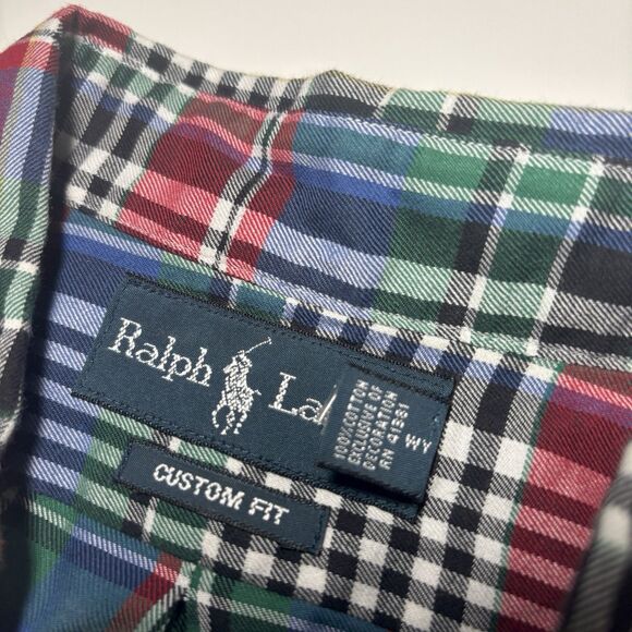 Ralph Lauren Custom Fit Multicolor Plaid Men's M Long Sleeve Button Down Shirt - Picture 7 of 8